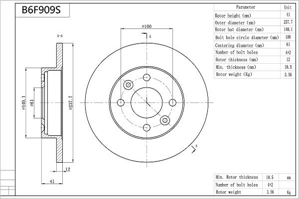 Aisin B6F909S - Bremžu diski www.autospares.lv