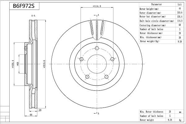 Aisin B6F927S - Bremžu diski www.autospares.lv