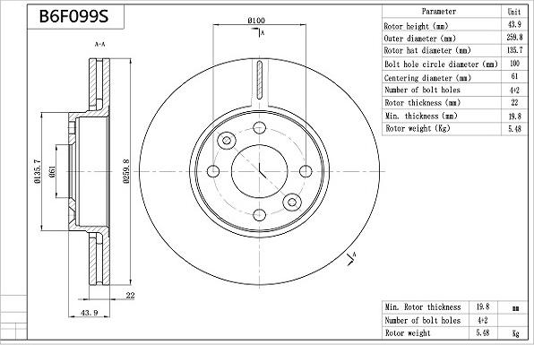 Aisin B6F099S - Bremžu diski www.autospares.lv