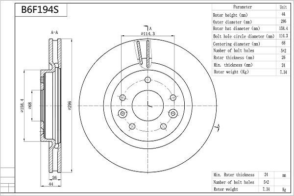 Aisin B6F194S - Bremžu diski www.autospares.lv