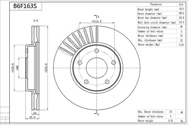 Aisin B6F163S - Bremžu diski www.autospares.lv