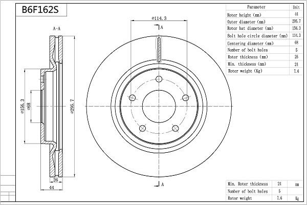 Aisin B6F162S - Bremžu diski www.autospares.lv