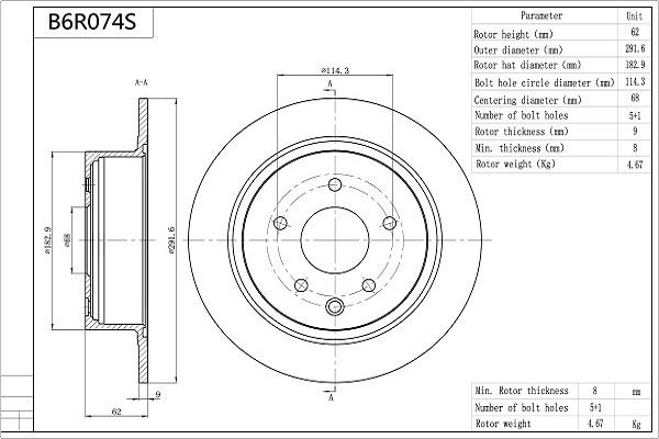 Aisin B6R074S - Bremžu diski www.autospares.lv