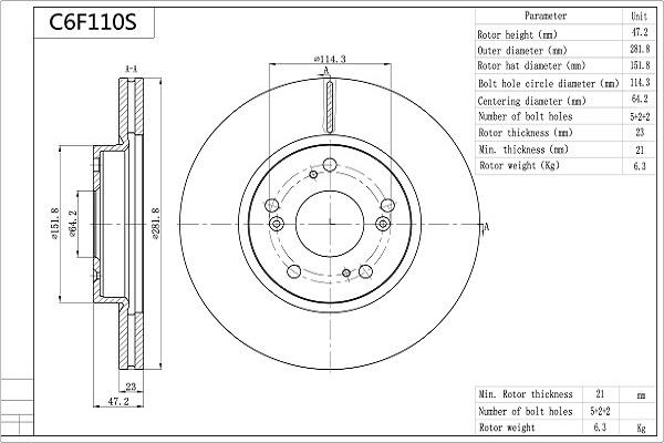 Aisin C6F110S - Bremžu diski www.autospares.lv