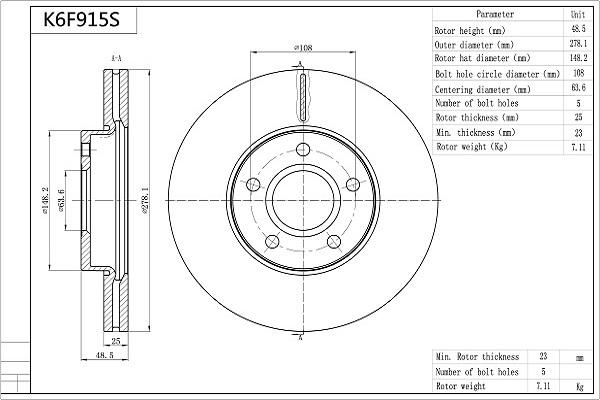 Aisin K6F915S - Bremžu diski www.autospares.lv