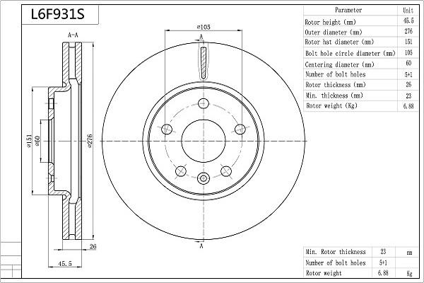 Aisin L6F931S - Bremžu diski www.autospares.lv