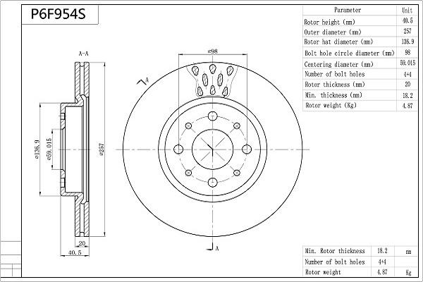 Aisin P6F954S - Bremžu diski www.autospares.lv