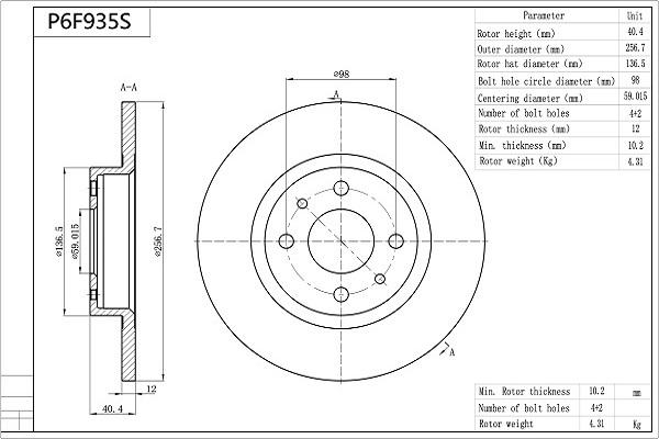 Aisin P6F935S - Bremžu diski www.autospares.lv