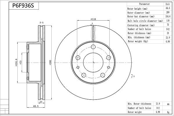 Aisin P6F936S - Bremžu diski www.autospares.lv