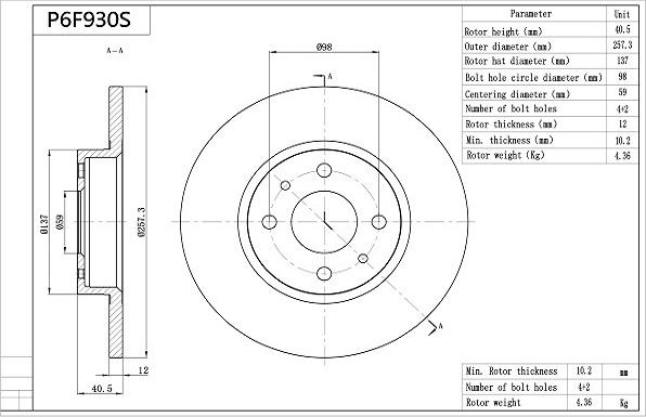 Aisin P6F930S - Bremžu diski www.autospares.lv