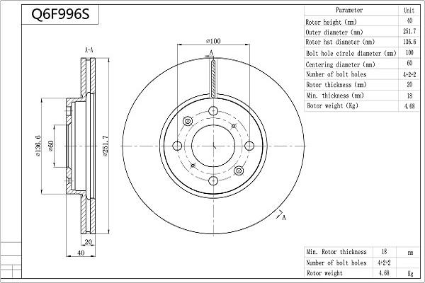 Aisin Q6F996S - Bremžu diski www.autospares.lv