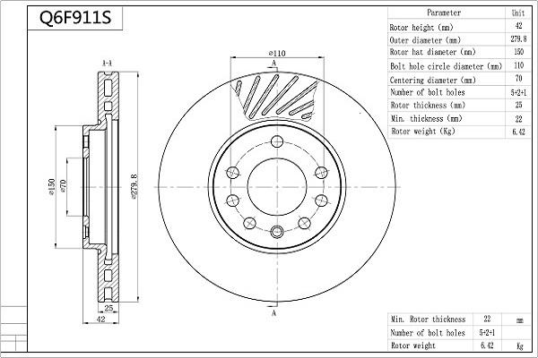 Aisin Q6F911S - Bremžu diski www.autospares.lv