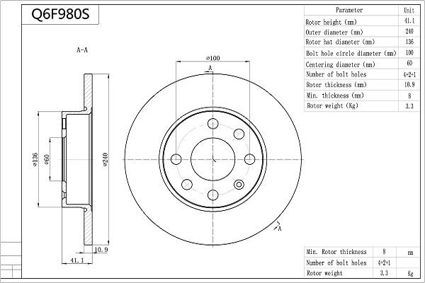 Aisin Q6F980S - Bremžu diski autospares.lv