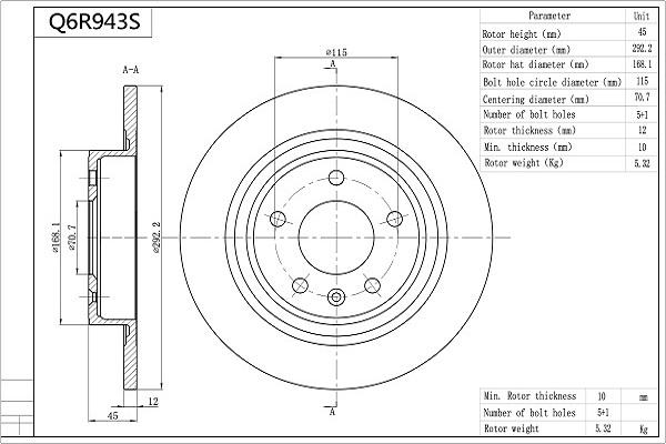 Aisin Q6R943S - Bremžu diski www.autospares.lv