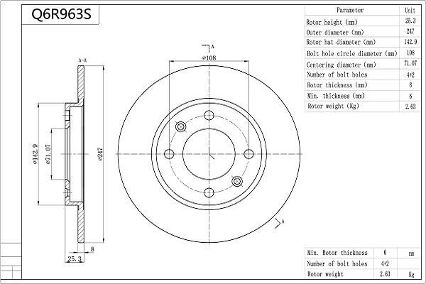 Aisin Q6R963S - Bremžu diski www.autospares.lv