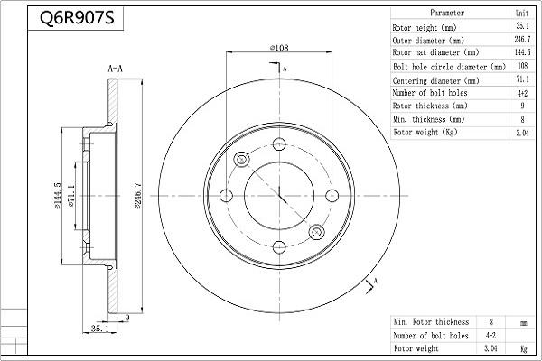 Aisin Q6R907S - Brake Disc www.autospares.lv