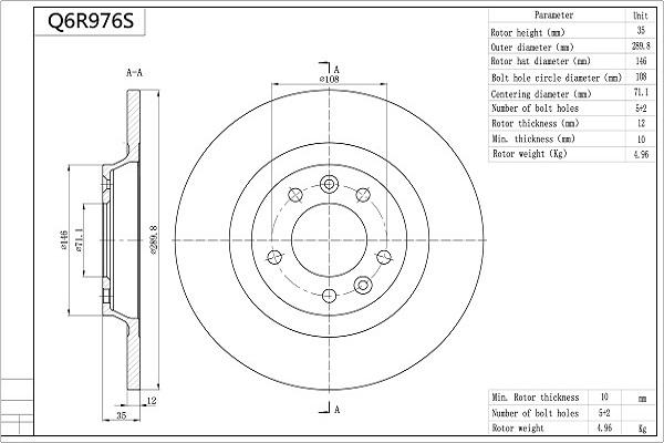 Aisin Q6R976S - Bremžu diski www.autospares.lv