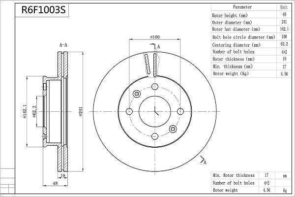 Aisin R6F1003S - Bremžu diski www.autospares.lv