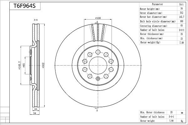 Aisin T6F964S - Bremžu diski www.autospares.lv