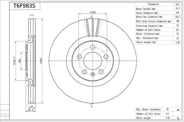 Aisin T6F983S - Bremžu diski www.autospares.lv