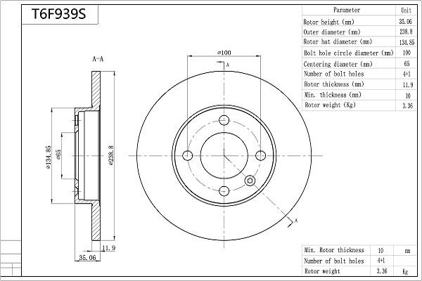 Aisin T6F939S - Bremžu diski www.autospares.lv