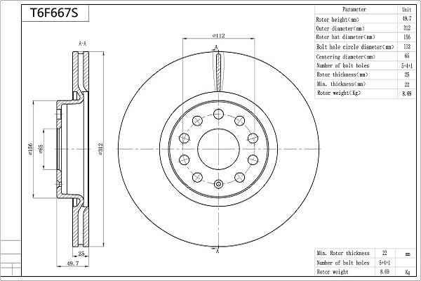 Aisin T6F667S - Bremžu diski www.autospares.lv