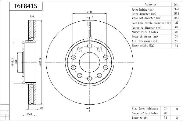 Aisin T6F841S - Bremžu diski www.autospares.lv