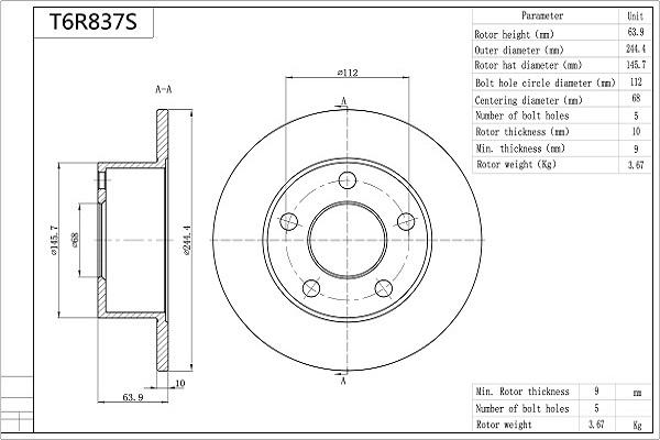 Aisin T6R837S - Bremžu diski www.autospares.lv