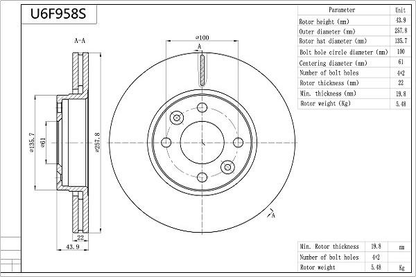 Aisin U6F958S - Bremžu diski www.autospares.lv