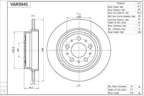 Aisin V6R994S - Bremžu diski www.autospares.lv