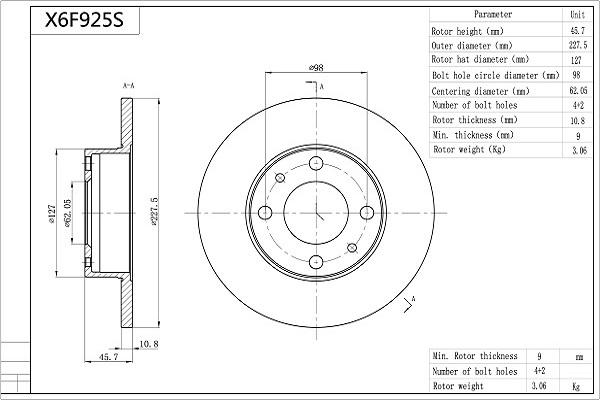 Aisin X6F925S - Bremžu diski www.autospares.lv