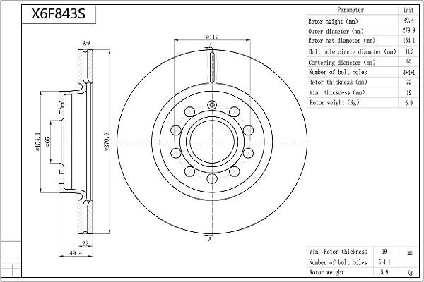 Aisin X6F843S - Bremžu diski www.autospares.lv