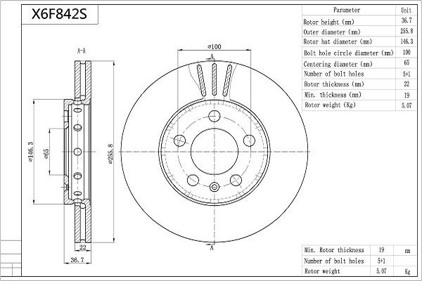 Aisin X6F842S - Bremžu diski www.autospares.lv