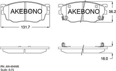 Akebono AN-494WK - Bremžu uzliku kompl., Disku bremzes www.autospares.lv