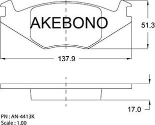 Akebono AN-4413KE - Bremžu uzliku kompl., Disku bremzes www.autospares.lv