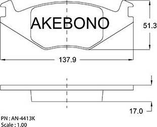 Akebono AN-4413K - Bremžu uzliku kompl., Disku bremzes www.autospares.lv