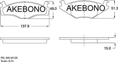 Akebono AN-4412KE - Bremžu uzliku kompl., Disku bremzes autospares.lv