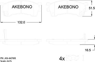 Akebono AN-447WK - Bremžu uzliku kompl., Disku bremzes www.autospares.lv