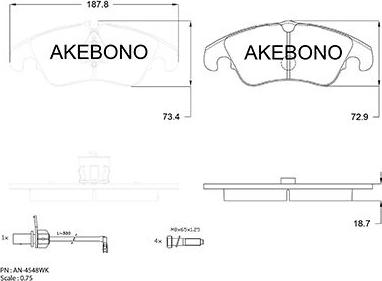 Akebono AN-4548WK - Тормозные колодки, дисковые, комплект www.autospares.lv