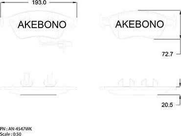 Akebono AN-4547WK - Bremžu uzliku kompl., Disku bremzes autospares.lv