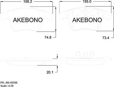 Akebono AN-4555K - Bremžu uzliku kompl., Disku bremzes autospares.lv