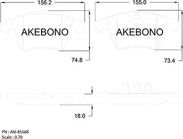 Akebono AN-4556K - Bremžu uzliku kompl., Disku bremzes autospares.lv