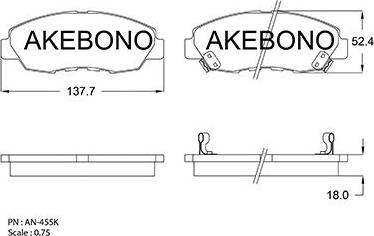 Akebono AN-455WK - Brake Pad Set, disc brake www.autospares.lv