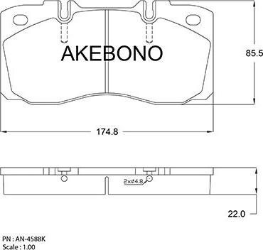 Akebono AN-4588K - Bremžu uzliku kompl., Disku bremzes www.autospares.lv