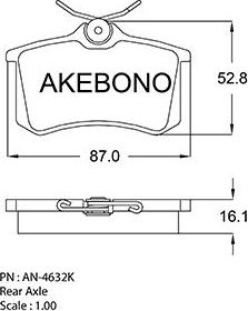 Akebono AN-4632K - Bremžu uzliku kompl., Disku bremzes www.autospares.lv