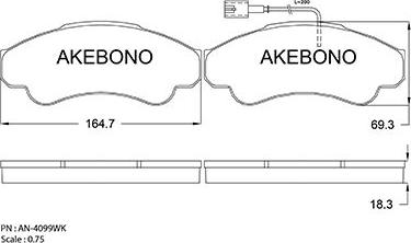 Akebono AN-4099WKE - Тормозные колодки, дисковые, комплект www.autospares.lv