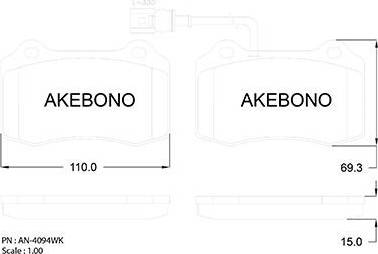 Akebono AN-4094WK - Тормозные колодки, дисковые, комплект www.autospares.lv