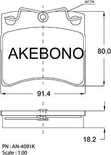 Akebono AN-4091KE - Bremžu uzliku kompl., Disku bremzes autospares.lv