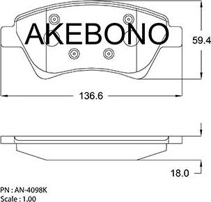 Akebono AN-4098K - Bremžu uzliku kompl., Disku bremzes autospares.lv