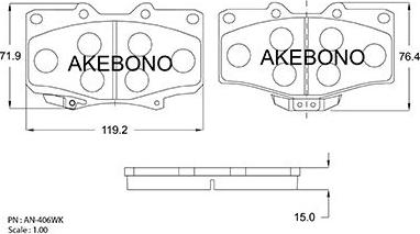 Akebono AN-406WK - Bremžu uzliku kompl., Disku bremzes autospares.lv